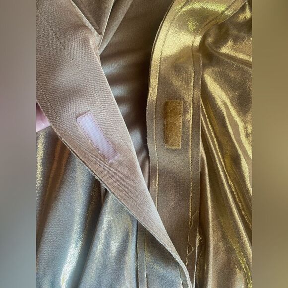 Norma Kamali TY Tie Front NK Metallic Gold Shirt Mini Dress Long Sleeve Sz Small - Picture 12 of 13